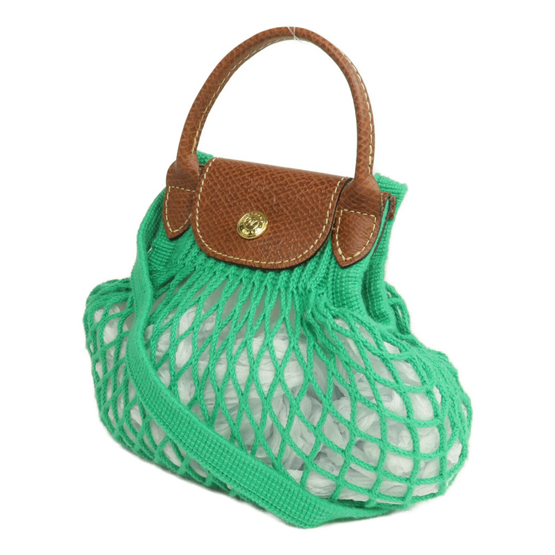 Longchamp 棉質/皮革XS Le Pliage Filet手挽肩背兩用袋-2