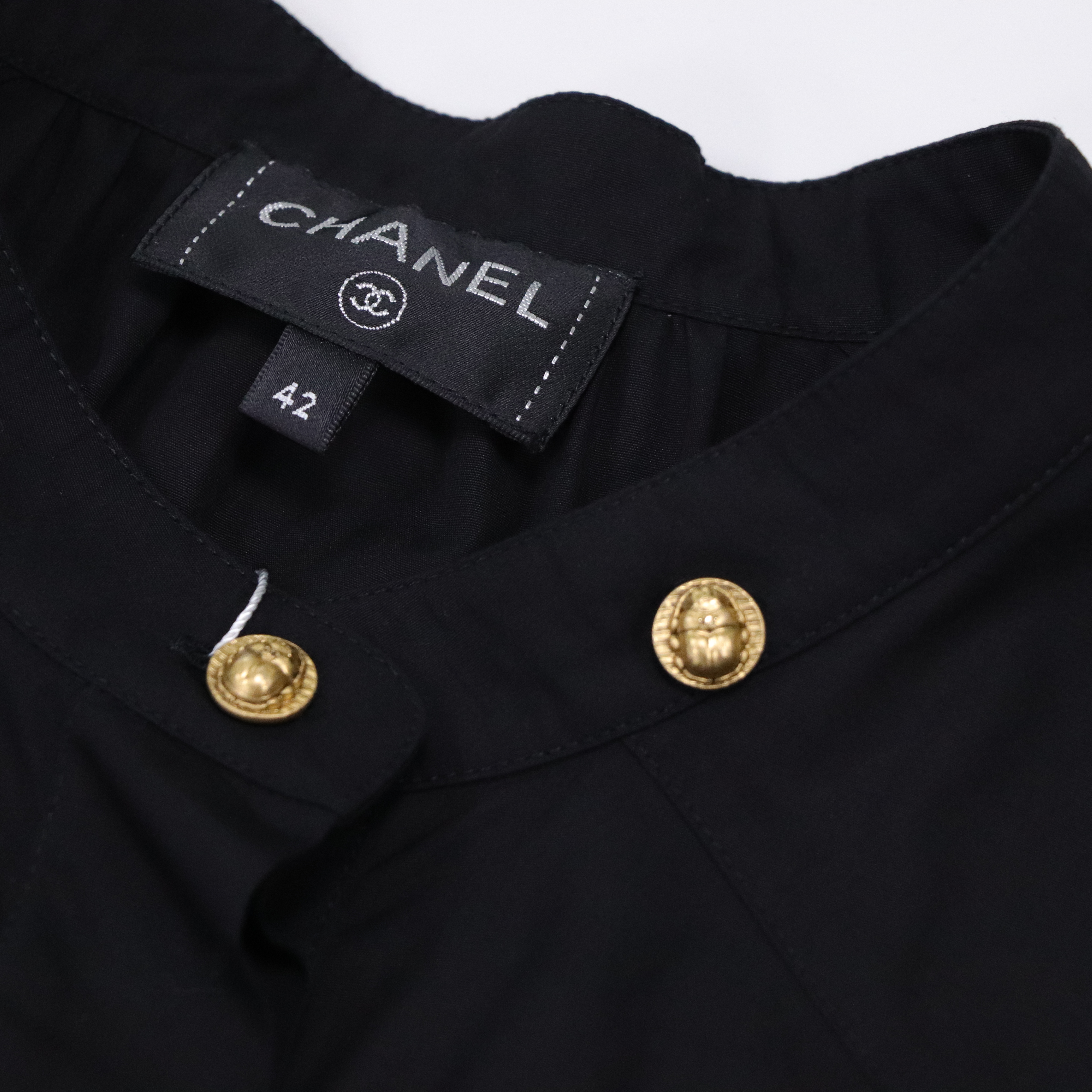 Chanel 香奈兒 黃金甲蟲釦 黑色 長袖襯衫-6