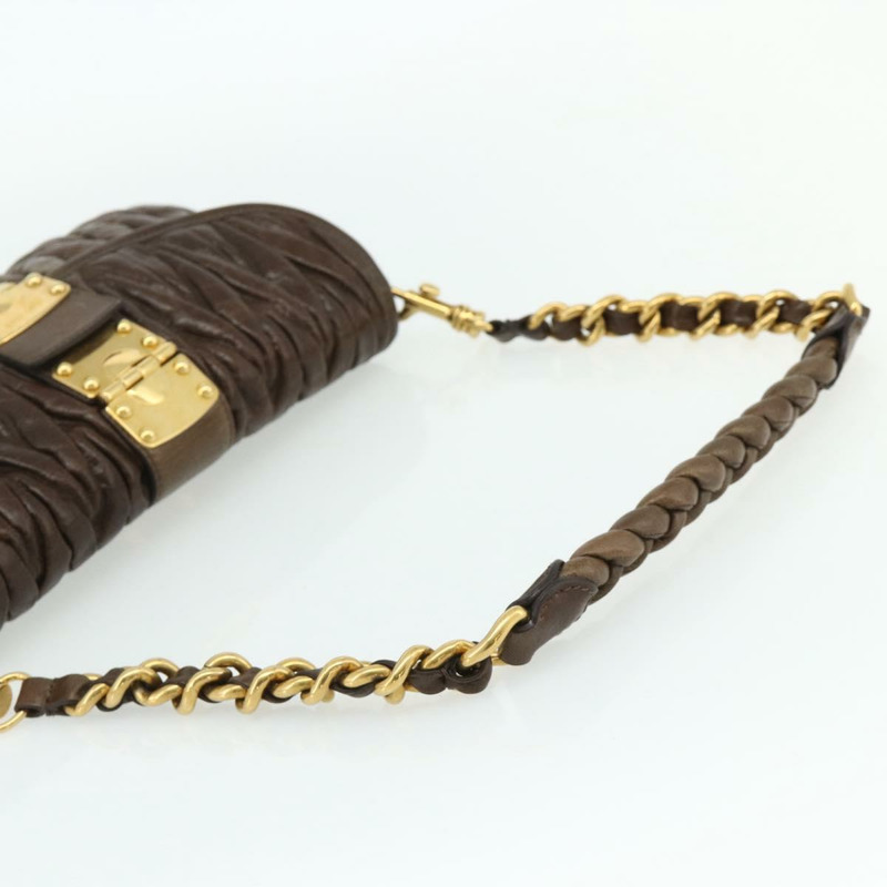 【日本直送】Miu Miu Matelasse 鏈條單肩包 皮革 棕色 金 正品 yk20358A-6