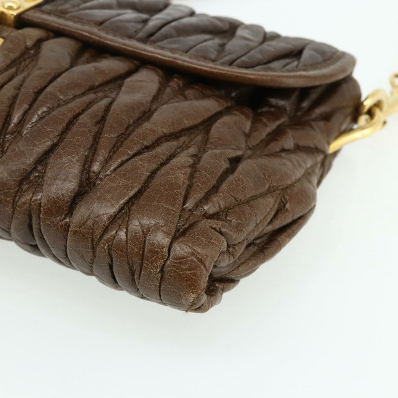 【日本直送】Miu Miu Matelasse 鏈條單肩包 皮革 棕色 金 正品 yk20358A-8
