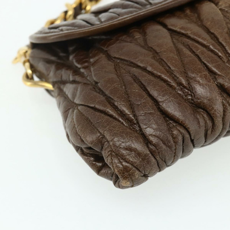 【日本直送】Miu Miu Matelasse 鏈條單肩包 皮革 棕色 金 正品 yk20358A-13