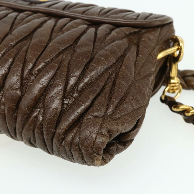 【日本直送】Miu Miu Matelasse 鏈條單肩包 皮革 棕色 金 正品 yk20358A-14