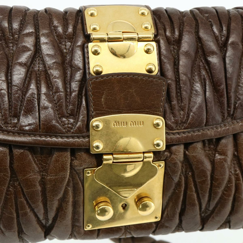【日本直送】Miu Miu Matelasse 鏈條單肩包 皮革 棕色 金 正品 yk20358A-17
