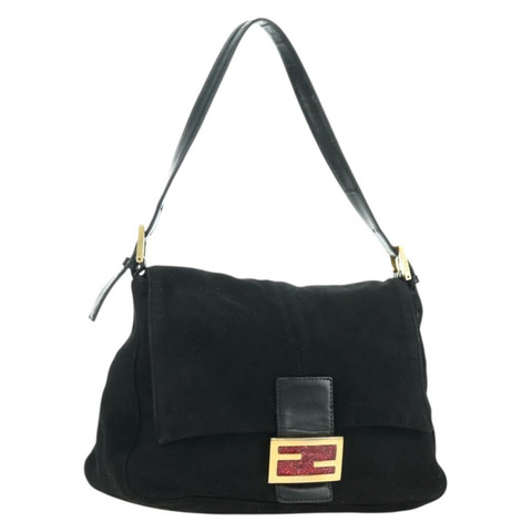 FENDI Mamma Baguette 單肩包 麂皮 黑色 金色 正品 yk20351SAM