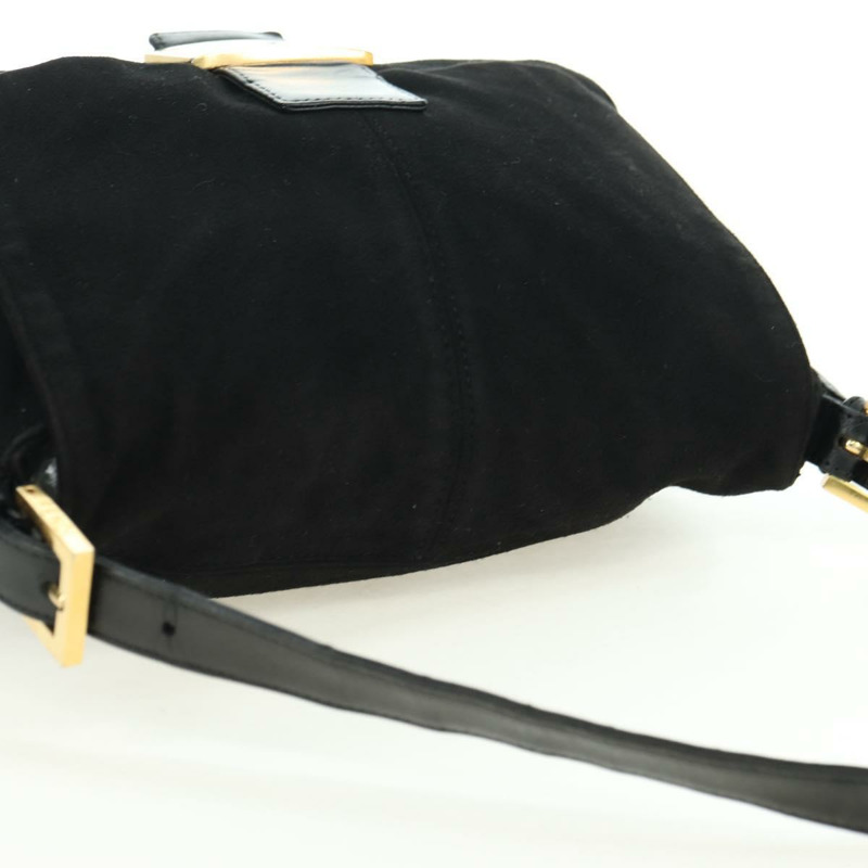 【日本直送】FENDI Mamma Baguette 單肩包 麂皮 黑色 金色 正品 yk20351SAM-5