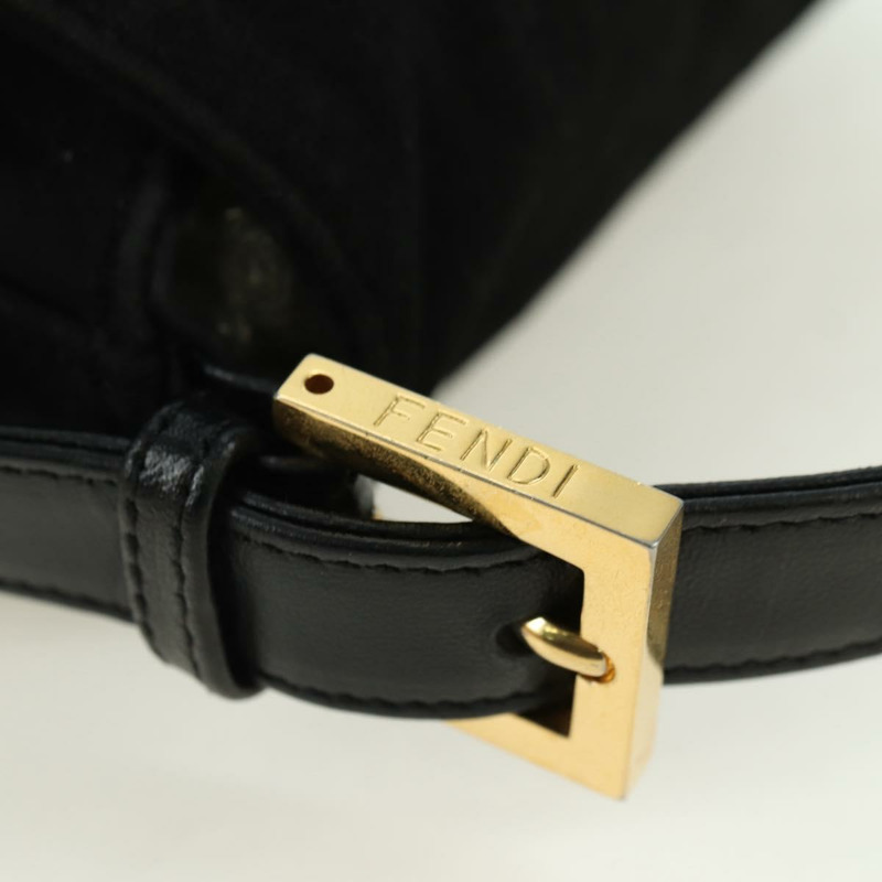 【日本直送】FENDI Mamma Baguette 單肩包 麂皮 黑色 金色 正品 yk20351SAM-7