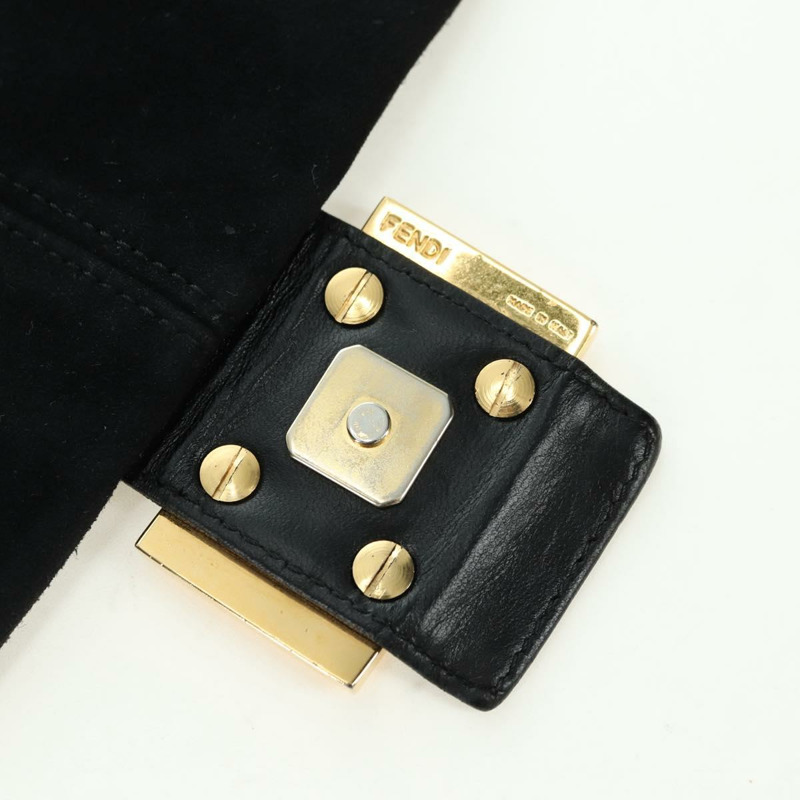 【日本直送】FENDI Mamma Baguette 單肩包 麂皮 黑色 金色 正品 yk20351SAM-8