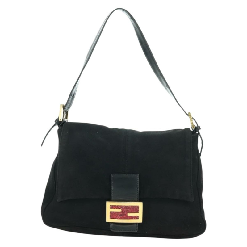 【日本直送】FENDI Mamma Baguette 單肩包 麂皮 黑色 金色 正品 yk20351SAM-12