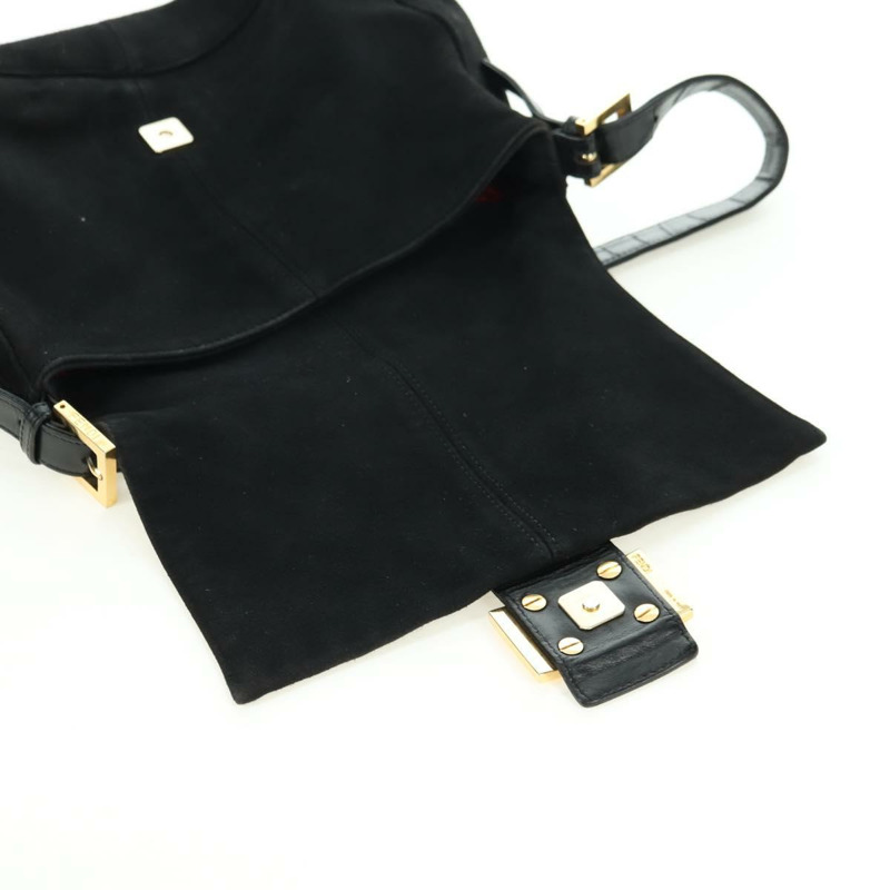 【日本直送】FENDI Mamma Baguette 單肩包 麂皮 黑色 金色 正品 yk20351SAM-19