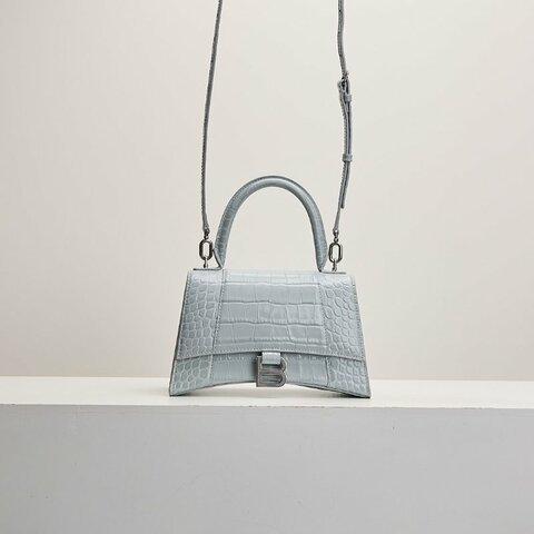 二手Balenciaga 鱷魚紋沙漏包/小號霧霾藍