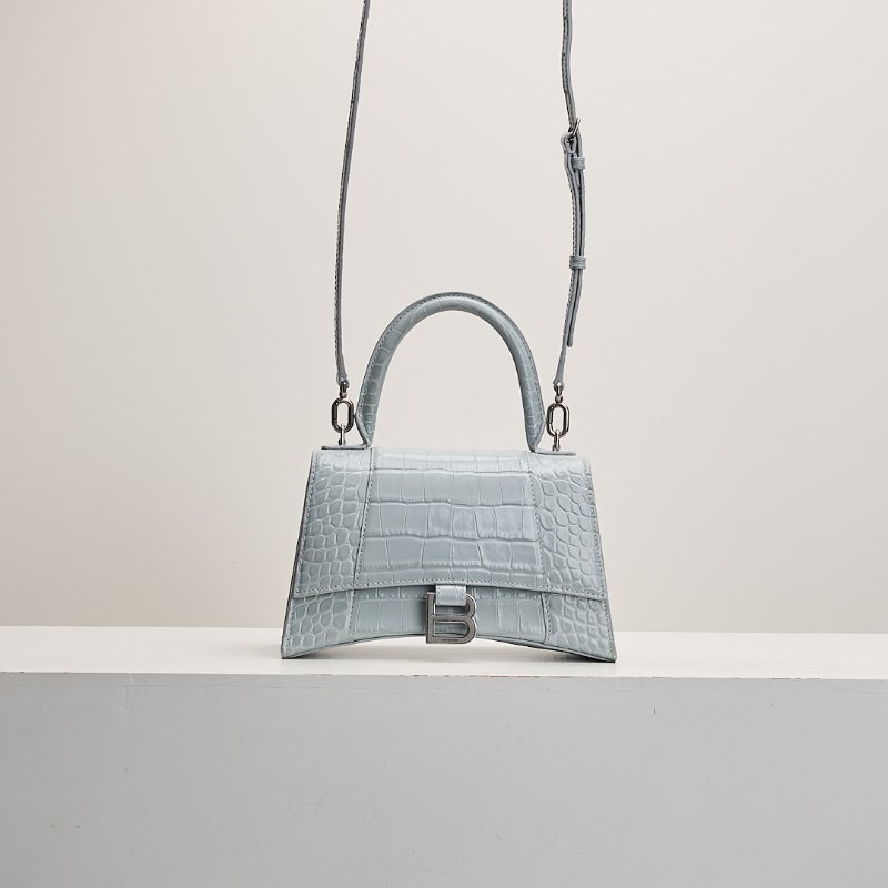 二手Balenciaga 鱷魚紋沙漏包/小號霧霾藍-0