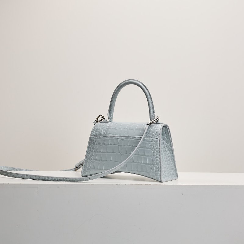 二手Balenciaga 鱷魚紋沙漏包/小號霧霾藍-2