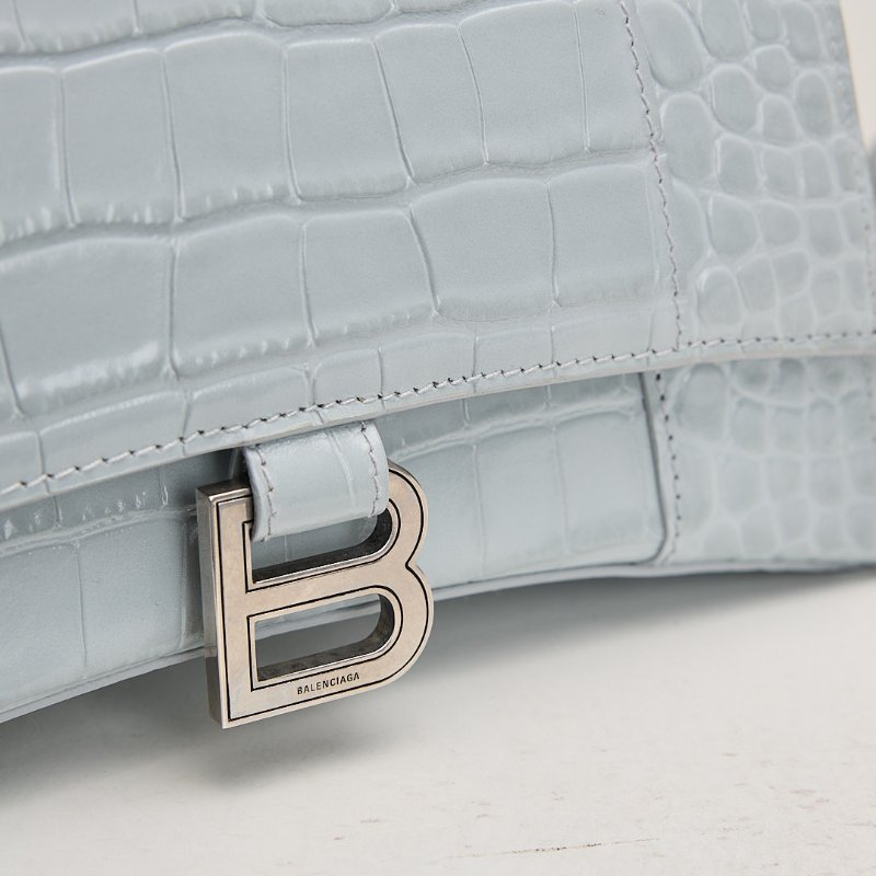二手Balenciaga 鱷魚紋沙漏包/小號霧霾藍-3