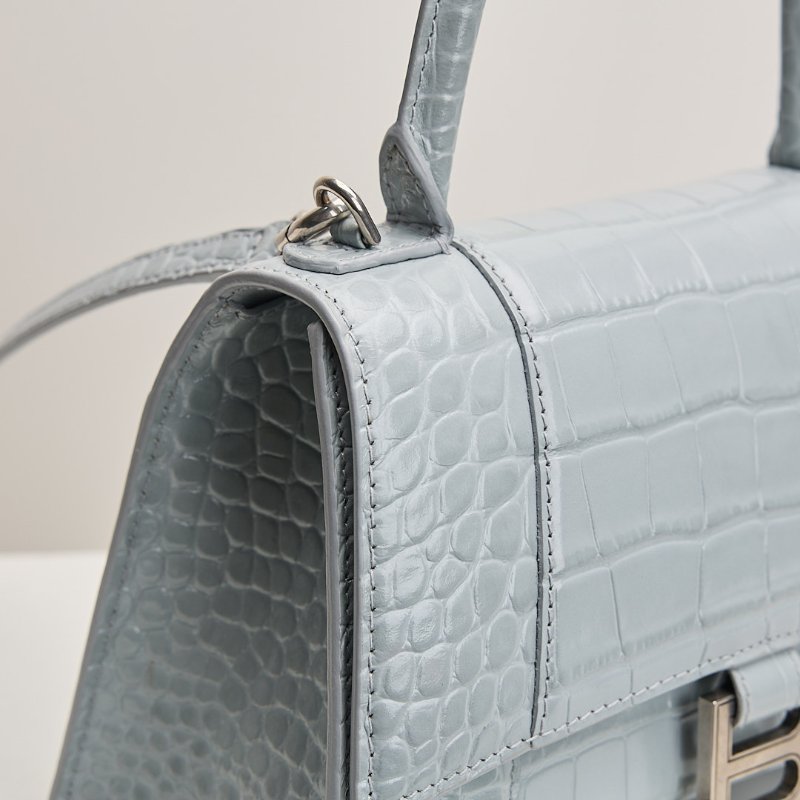 二手Balenciaga 鱷魚紋沙漏包/小號霧霾藍-4