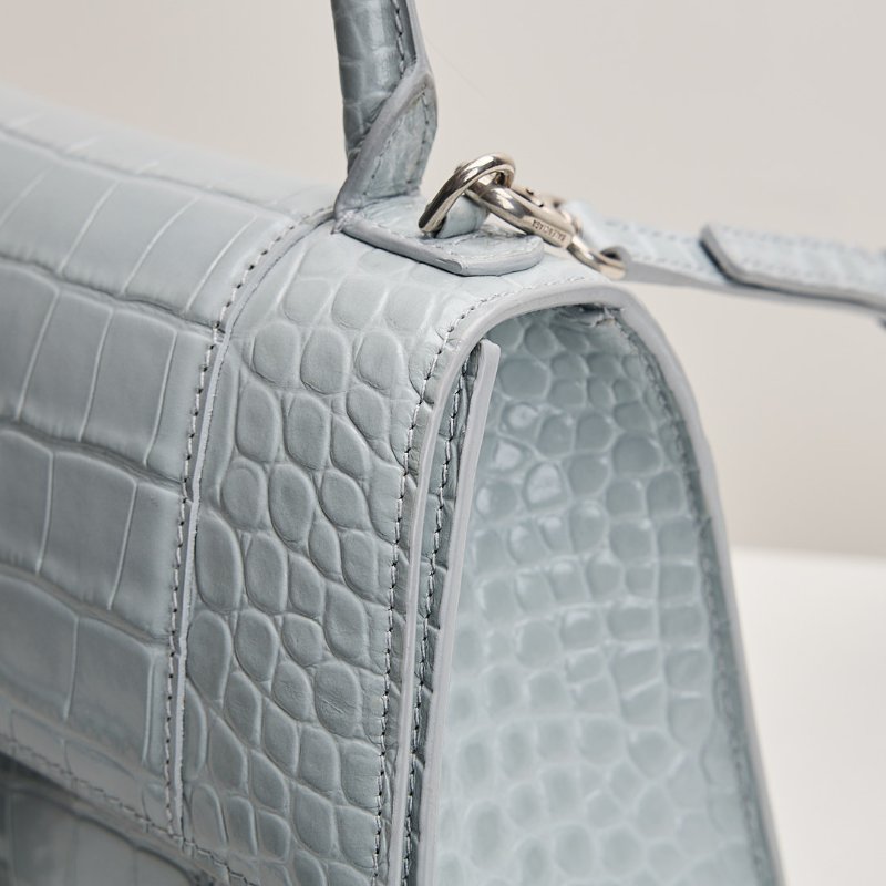 二手Balenciaga 鱷魚紋沙漏包/小號霧霾藍-5