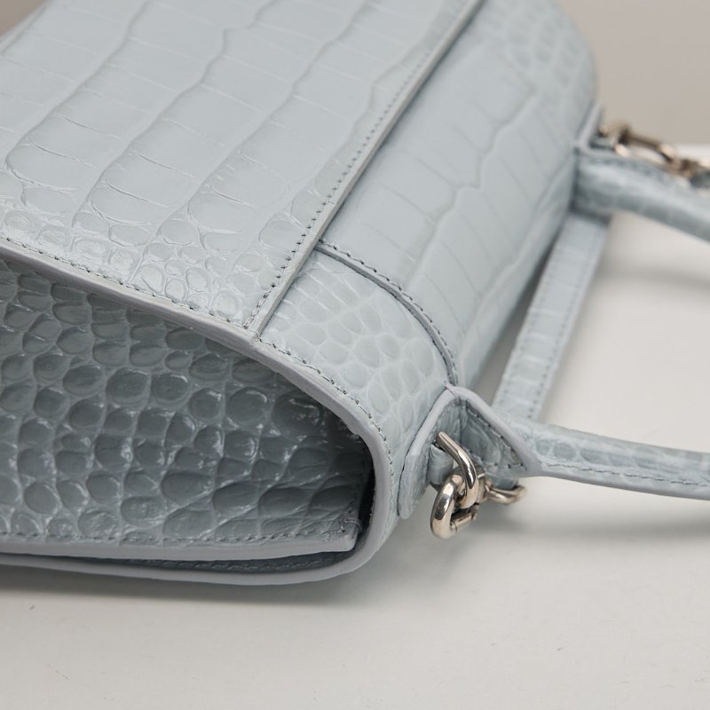 二手Balenciaga 鱷魚紋沙漏包/小號霧霾藍-11