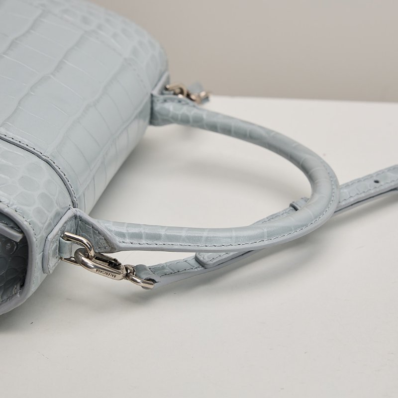二手Balenciaga 鱷魚紋沙漏包/小號霧霾藍-13