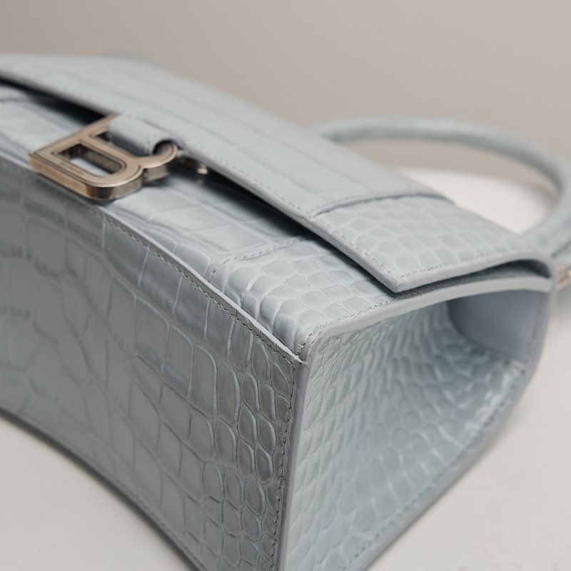 二手Balenciaga 鱷魚紋沙漏包/小號霧霾藍-15