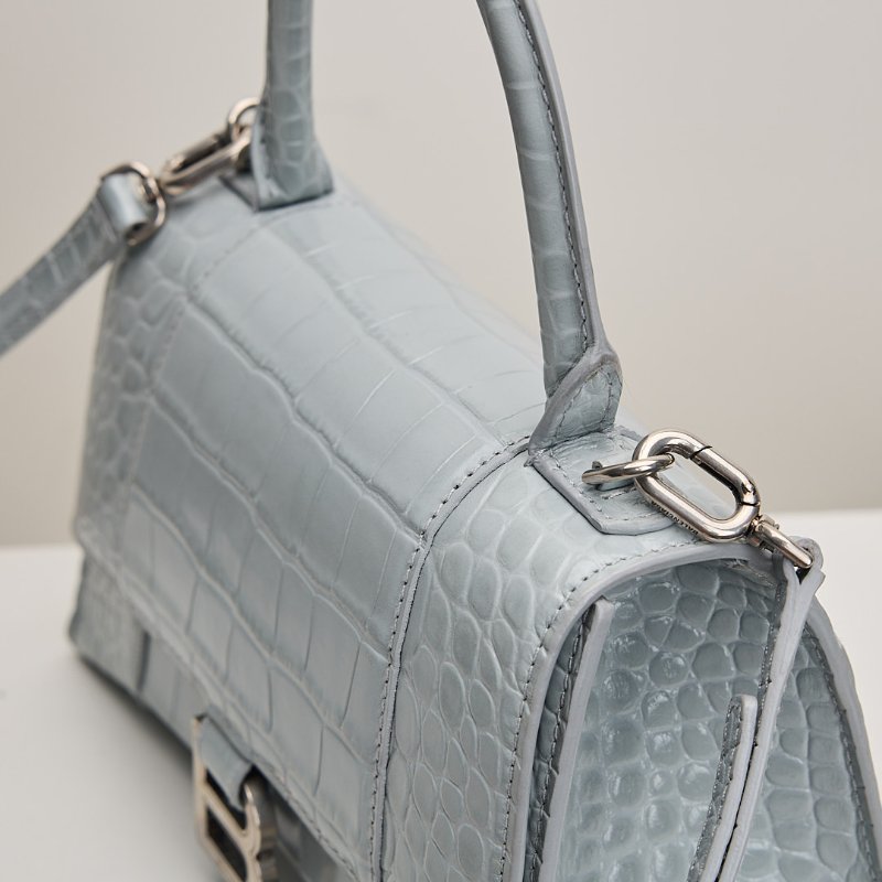 二手Balenciaga 鱷魚紋沙漏包/小號霧霾藍-17