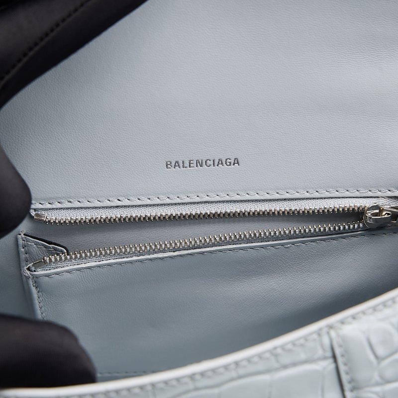 二手Balenciaga 鱷魚紋沙漏包/小號霧霾藍-25