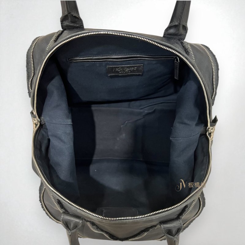 JS1360-YSL黑色羊皮Y字鏈毛邊手提包-5
