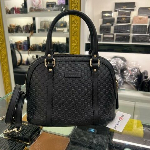 東區正精品㊣ GUCCI 449654 黑色牛皮全皮壓紋金釦拉鍊弧型貝殼包手提包斜背包RZ6422