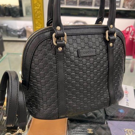 東區正精品㊣ GUCCI 449654 黑色牛皮全皮壓紋金釦拉鍊弧型貝殼包手提包斜背包RZ6422-2