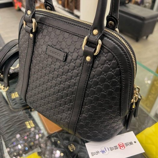 東區正精品㊣ GUCCI 449654 黑色牛皮全皮壓紋金釦拉鍊弧型貝殼包手提包斜背包RZ6422-3