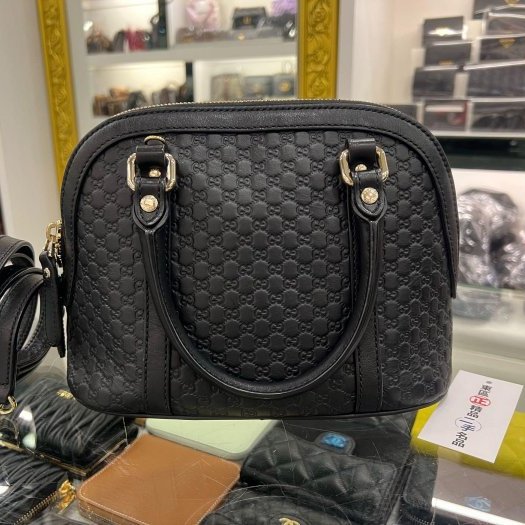 東區正精品㊣ GUCCI 449654 黑色牛皮全皮壓紋金釦拉鍊弧型貝殼包手提包斜背包RZ6422-4