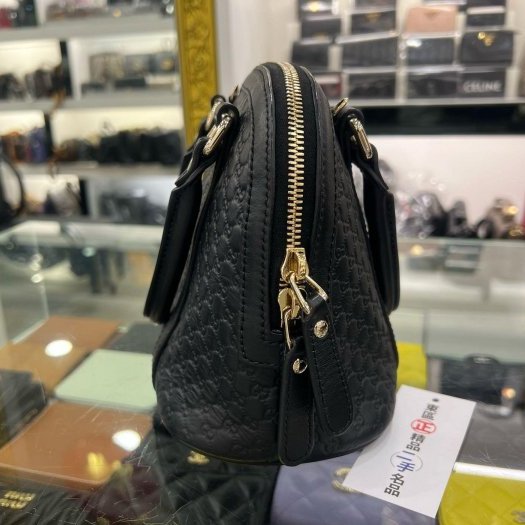 東區正精品㊣ GUCCI 449654 黑色牛皮全皮壓紋金釦拉鍊弧型貝殼包手提包斜背包RZ6422-5