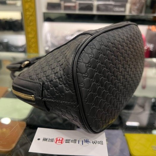 東區正精品㊣ GUCCI 449654 黑色牛皮全皮壓紋金釦拉鍊弧型貝殼包手提包斜背包RZ6422-6