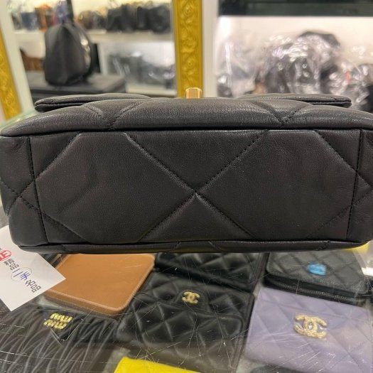 東區正精品㊣CHANEL 19 AS1160香奈兒黑色大菱格紋小羊皮金銀鍊肩背包手提包小號 26CM RZ6421-5