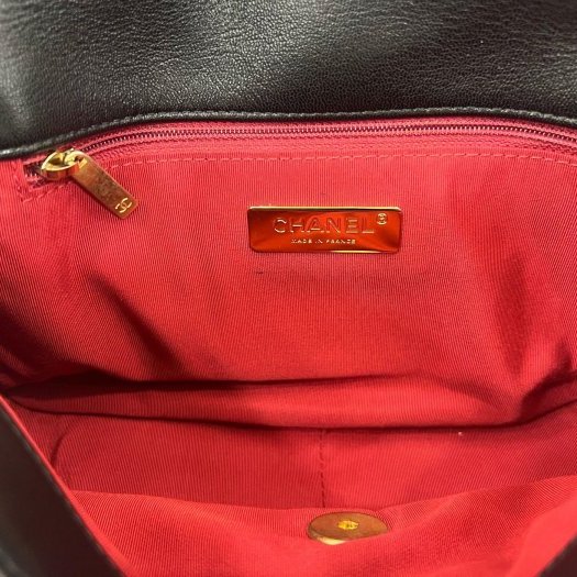東區正精品㊣CHANEL 19 AS1160香奈兒黑色大菱格紋小羊皮金銀鍊肩背包手提包小號 26CM RZ6421-10