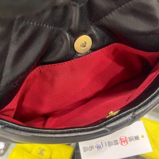 東區正精品㊣CHANEL 19 AS1160香奈兒黑色大菱格紋小羊皮金銀鍊肩背包手提包小號 26CM RZ6421-12