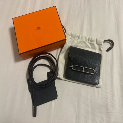 近全新 HERMES ermes roulis slim 豬鼻子 小廢包 黑色 銀扣 山羊皮 錢包 腰包