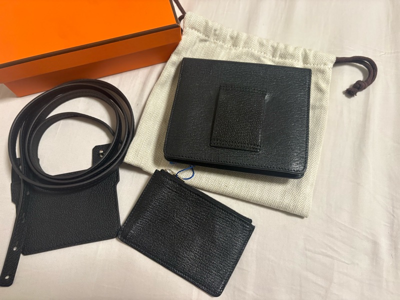近全新 HERMES ermes roulis slim 豬鼻子 小廢包 黑色 銀扣 山羊皮 錢包 腰包-2