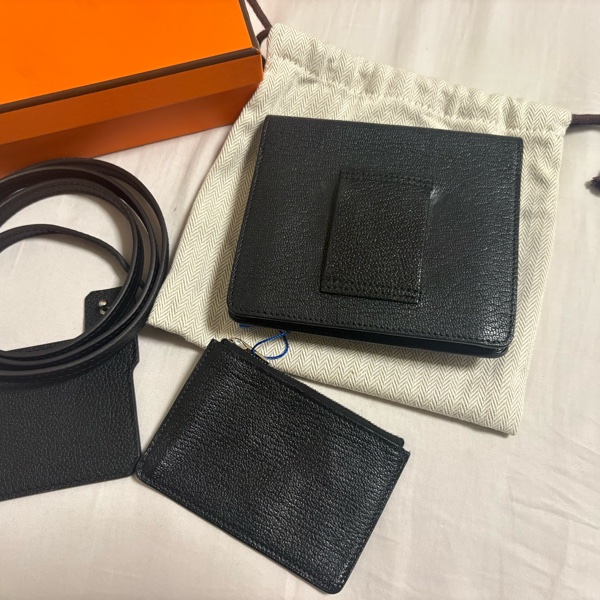 近全新 HERMES ermes roulis slim 豬鼻子 小廢包 黑色 銀扣 山羊皮 錢包 腰包-6