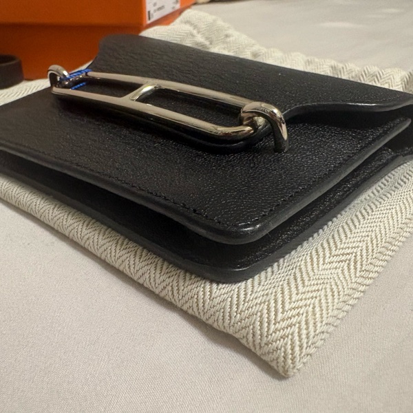 近全新 HERMES ermes roulis slim 豬鼻子 小廢包 黑色 銀扣 山羊皮 錢包 腰包-8