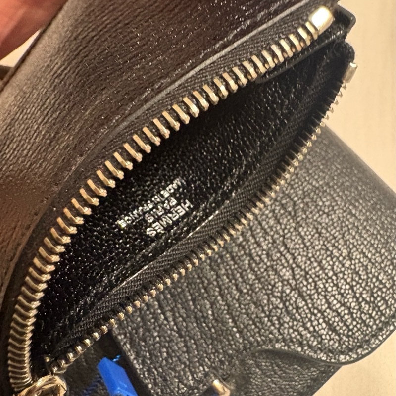 近全新 HERMES ermes roulis slim 豬鼻子 小廢包 黑色 銀扣 山羊皮 錢包 腰包-14