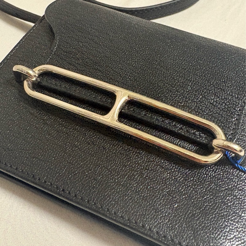 近全新 HERMES ermes roulis slim 豬鼻子 小廢包 黑色 銀扣 山羊皮 錢包 腰包-17