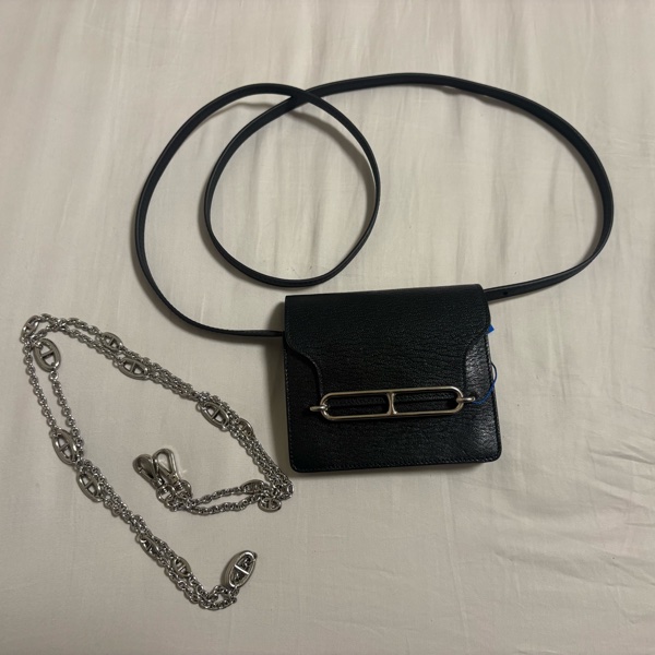 近全新 HERMES ermes roulis slim 豬鼻子 小廢包 黑色 銀扣 山羊皮 錢包 腰包-19