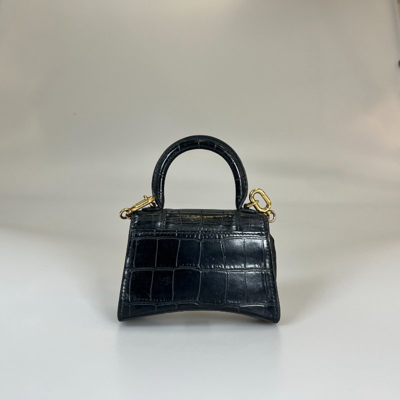 BALENCIAGA 664676黑鱷魚壓紋沙漏包MINI-1