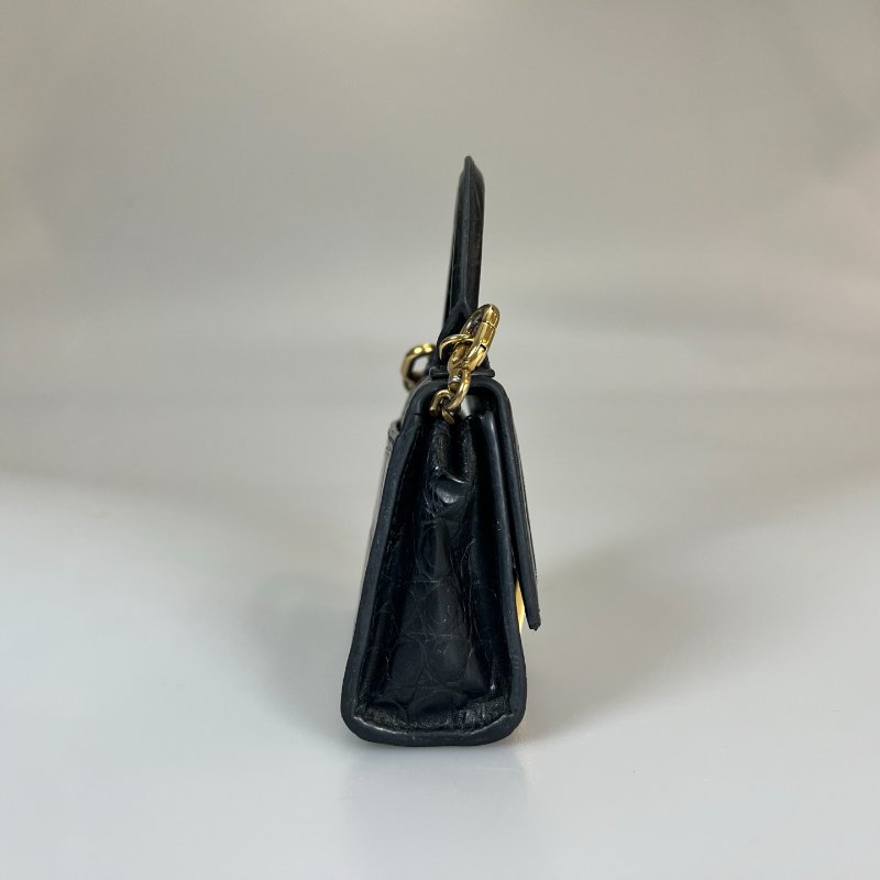 BALENCIAGA 664676黑鱷魚壓紋沙漏包MINI-2