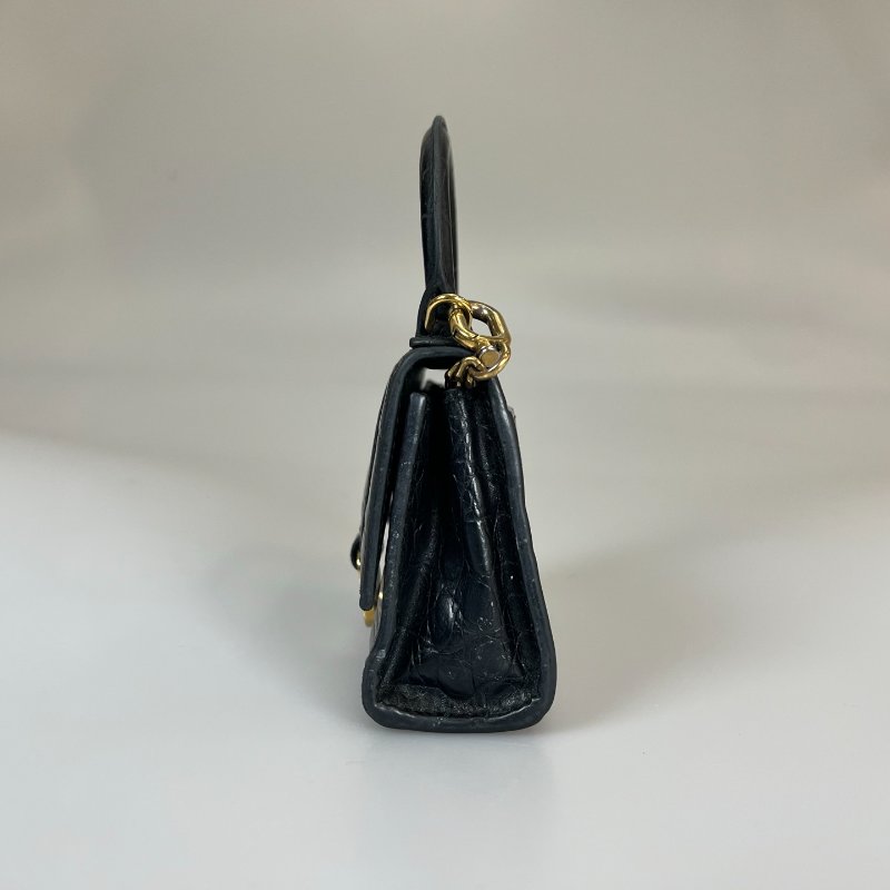BALENCIAGA 664676黑鱷魚壓紋沙漏包MINI-3