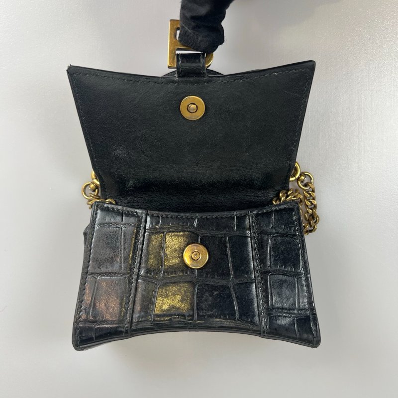 BALENCIAGA 664676黑鱷魚壓紋沙漏包MINI-5