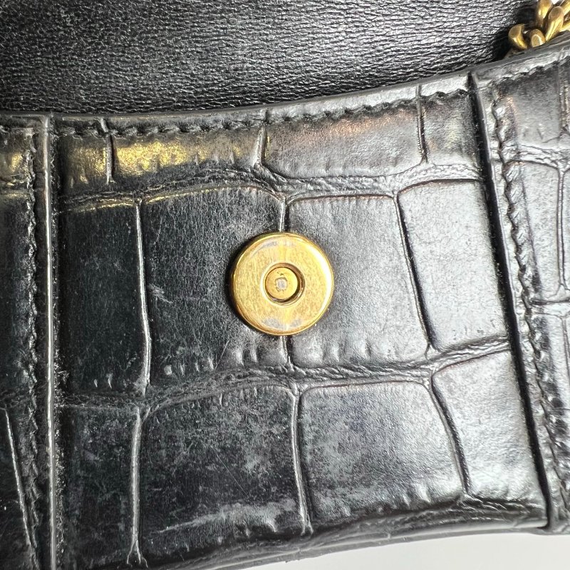 BALENCIAGA 664676黑鱷魚壓紋沙漏包MINI-7