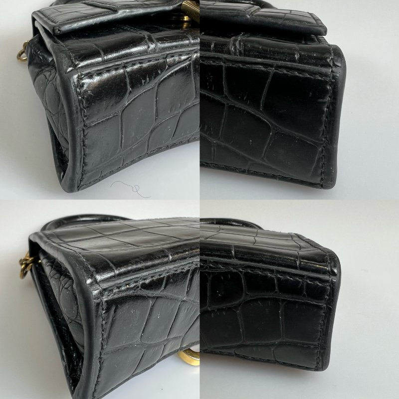 BALENCIAGA 664676黑鱷魚壓紋沙漏包MINI-9