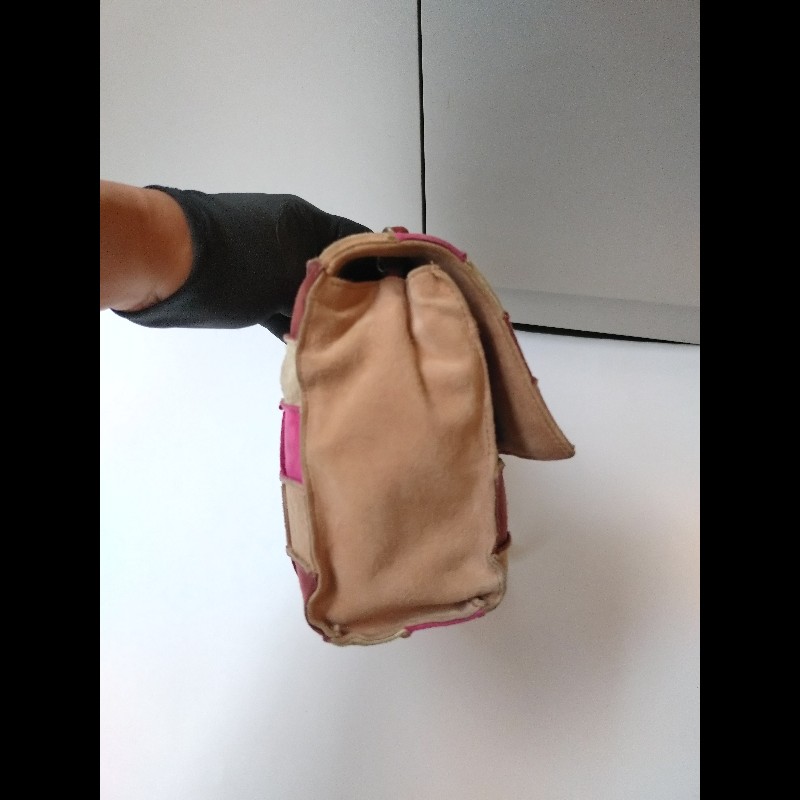 Chanel 銀鍊粉咖米拼色方格方釦肩側包-20