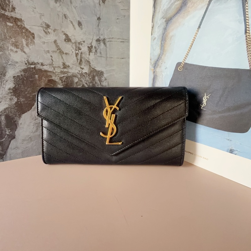 YSL 黑金魚子醬信封長夾-3