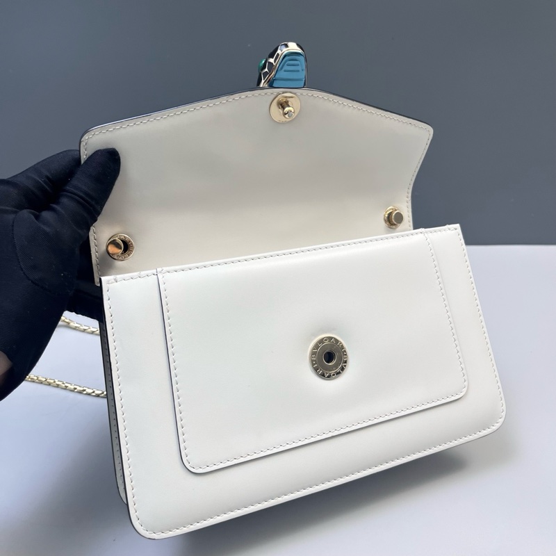 Bvlgari 寶格麗 蛇頭鏈條包 牛皮白色-17